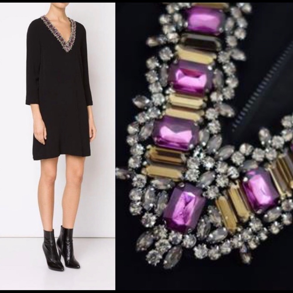 Alice + Olivia Embellished V neck dress